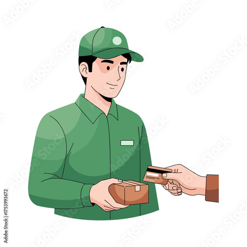 Delivery Man Receiving Credit Card Payment for Package, Efficient Online Ordering