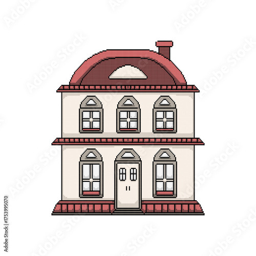 Pixel Art Classic House Red Roof