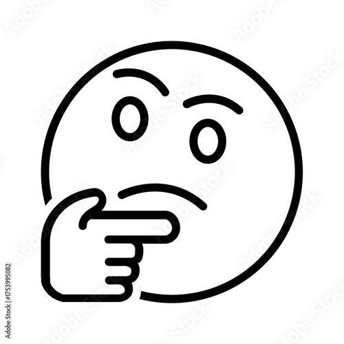 Vector black line icon for Thinking face