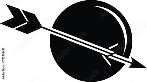 Stylized arrow piercing black circle vector icon for modern graphic design projects