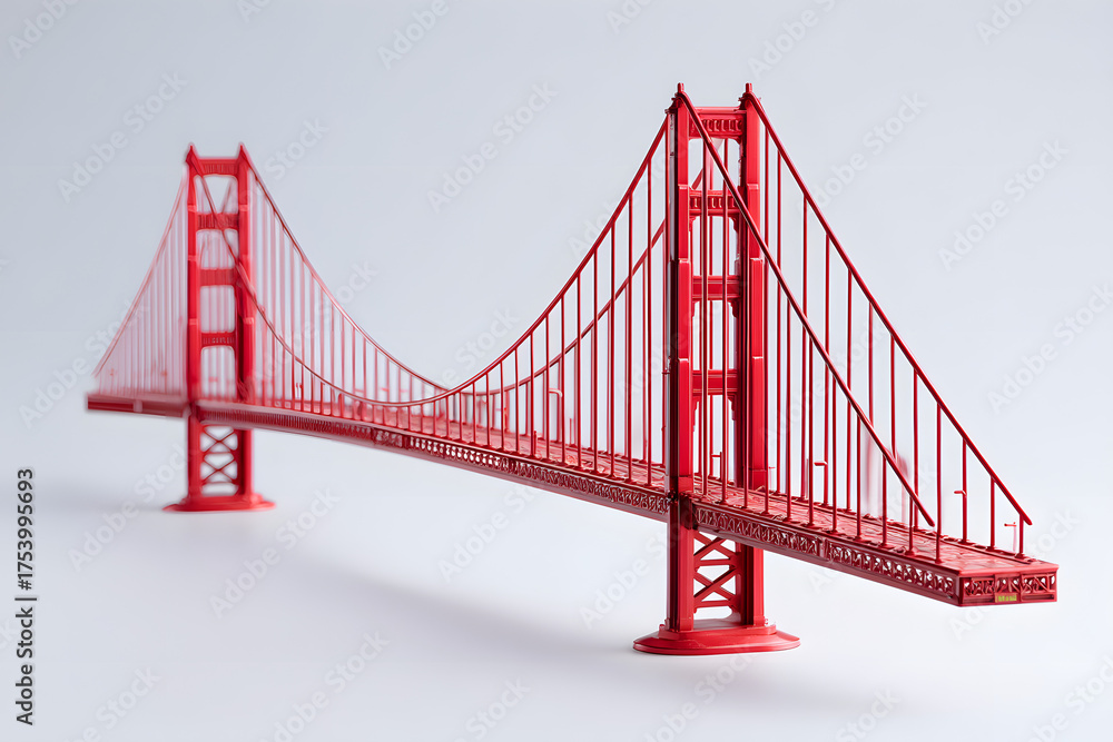 Fototapeta premium Realistic Miniature Gold Bridge Model in Studio Photograph with Soft Background and Focus on Details