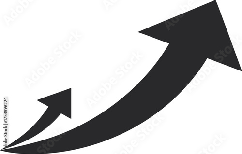 Thick solid black arrow with subtle upward curve indicating growth progress and improvement