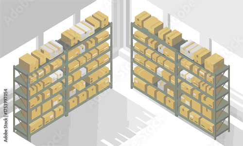Warehouse Racks & Boxes — Clean Isometric Storage Vector Illustration, business storage elements, easily editable.