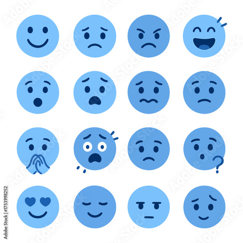 Emotional Spectrum: A collection of expressive faces, each radiating a distinct emotion, perfectly encapsulates a range of human feelings.