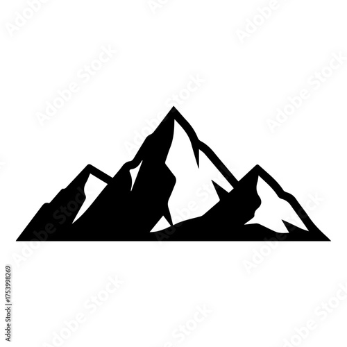 Majestic mountain peaks reach for the sky symbolizing adventure and challenge in bold black