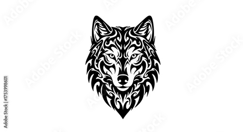 Tribal Wolf Head Tattoo Design Art - Fierce Animal Spirit Symbol for Body Art and Graphic Design