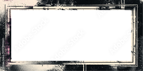 Vector retro border surface texture in black and white vintage distress retro grungy overly stroke.