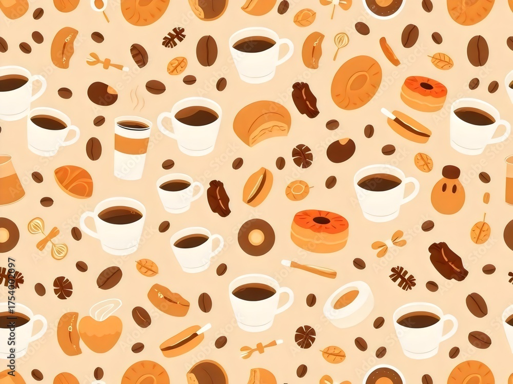 Obraz premium Coffee and Pastry Pattern