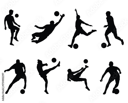 football playing position set collection pack bundle black shape icon silhouette vector flat illustration design on white background