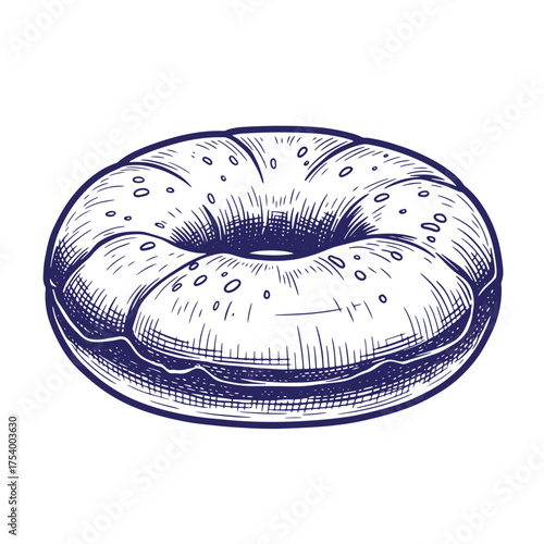 Artistic vintage art hand drawn illustration of a freshly baked bagel food graphic