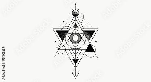Intricate Sacred Geometry Star Design Representing Spiritual Balance and Cosmic Harmony in a Detailed Linear Illustration