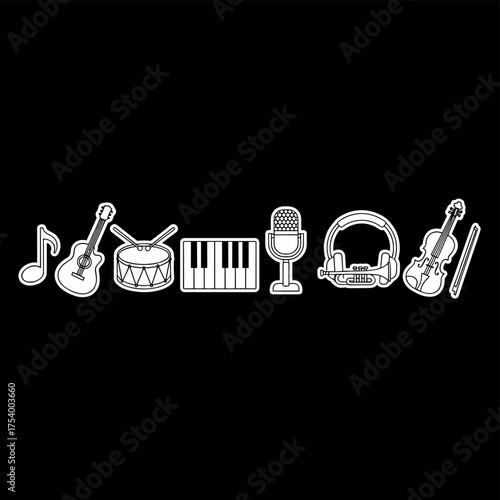 Sewing tools and accessories in illustrated style on black background  