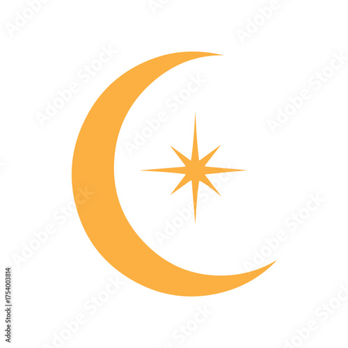 Night Spirit Crescent Moon and Star Logo with Mystical Orange Glow