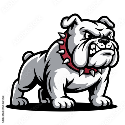 A powerful and stern bulldog wearing a spiked collar, exuding a strong and aggressive presence. 