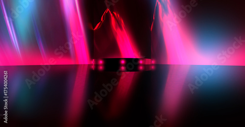 Empty stage background, neon glow, neon mountain, and empty stage