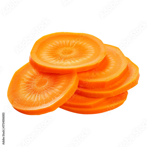 Pile of fresh carrot slices isolated on transparent background, a vibrant and healthy ingredient