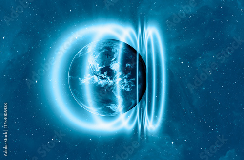 Fototapeta Naklejka Na Ścianę i Meble -  Technology waves revolve around the Planet earth 