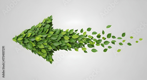Vibrant green leaves form a dynamic arrow shape moving forward