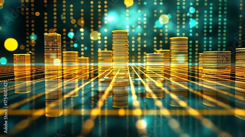 Wallpaper Mural Futuristic Cityscape Animation with Golden Buildings and Dynamic Light Effects Torontodigital.ca