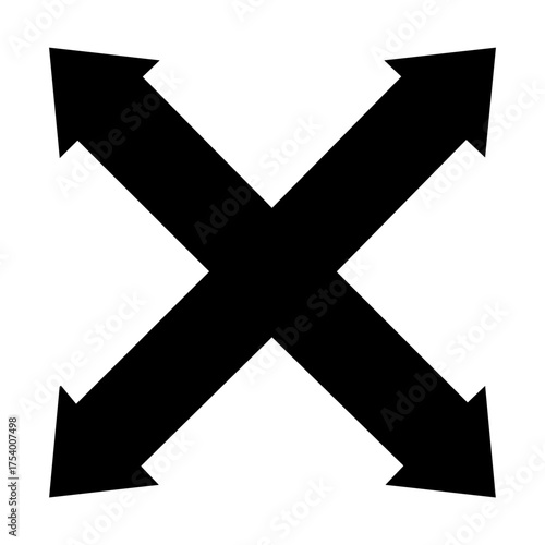 Directional Arrows Icon: Multiple Paths, Crossroads, Movement & Choice Symbol. Black & White Graphic Element.