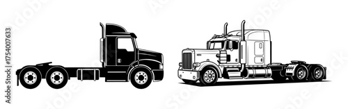 Two semi trucks are shown