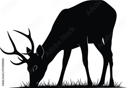Grazing Deer Silhouette Vector Illustration