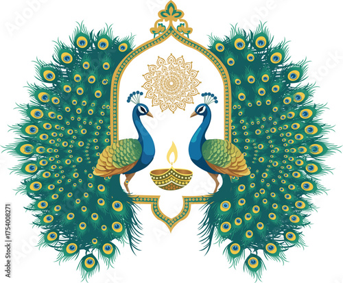 Elegant Peacock and Diya Design for Festive Celebrations
