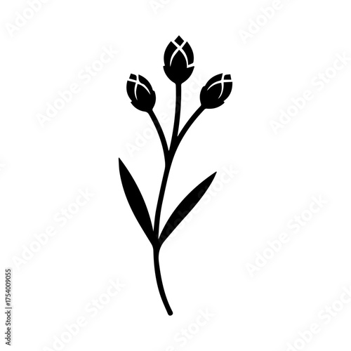 Minimalist Botanical Plant Icon with Buds  Simple Floral Silhouette Graphic Design Element vector illustration