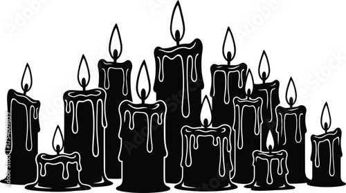 Spooky Melting Candles Group Silhouette Illustration