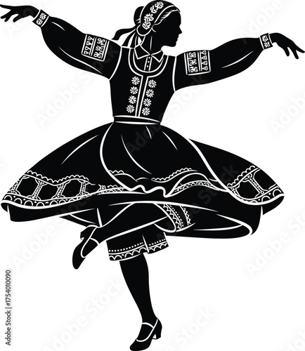 Traditional Folk Dancer in Ethnic Costume Silhouette Vector