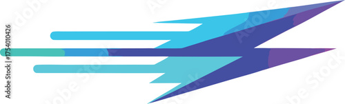 Neon cyan and indigo motion blur arrow streaking forward scalable vector graphic