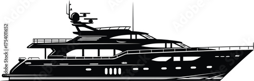 Elegant Luxury Motor Yacht Silhouette Vector Illustration Isolated on White Background