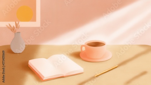 Cozy Minimalist Workspace with Coffee and Open Book