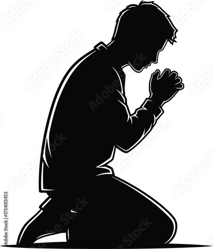 Man Kneeling in Prayer Silhouette Vector Illustration (1)