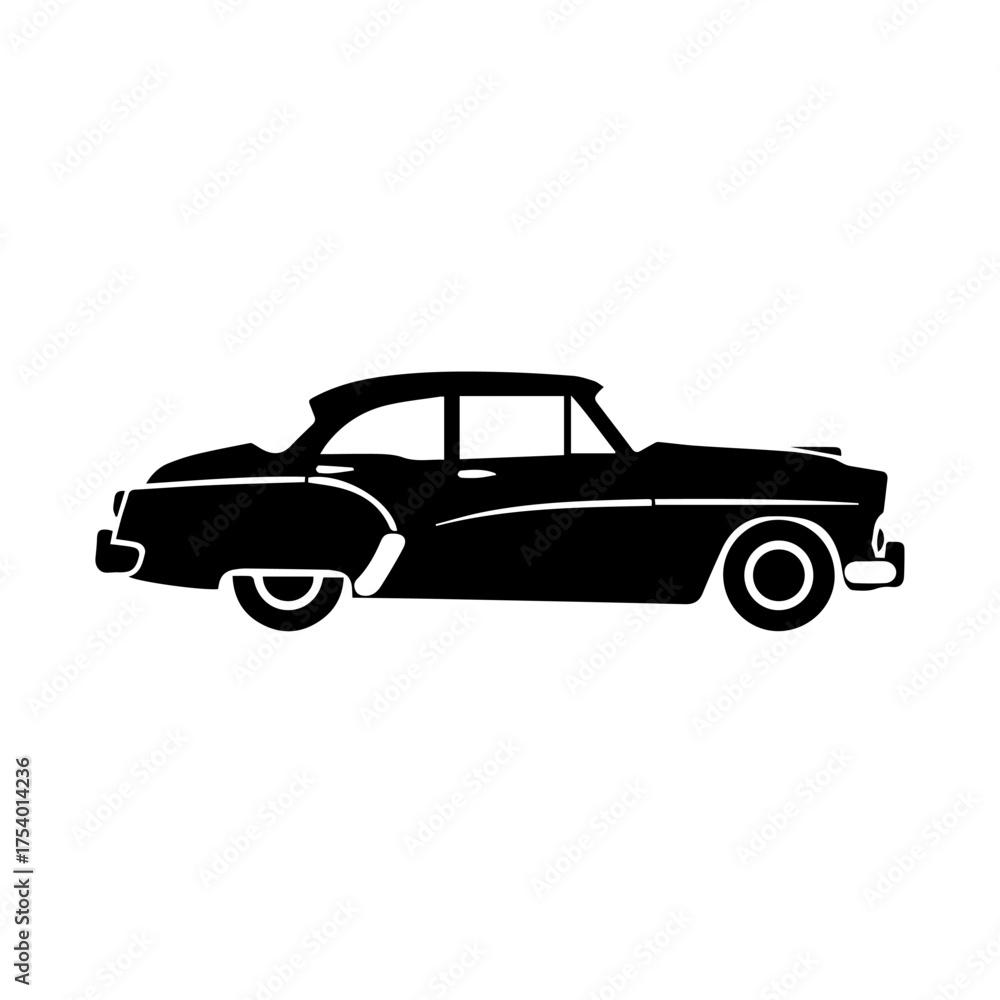Fototapeta premium Classic American Car Silhouette on White Background Vector Illustration