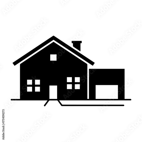 Modern House with Garage Icon Residential Building Silhouette Home Property Symbol Vector Illustration