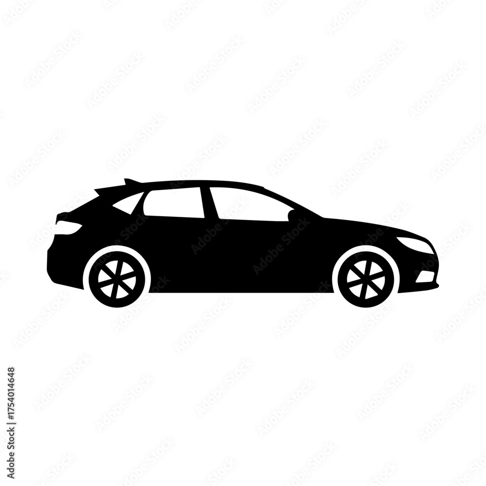 Obraz premium Black Car Silhouette Icon Modern Hatchback Vehicle Vector Automotive Transport Graphic Minimalist Design Element Vector Illustration
