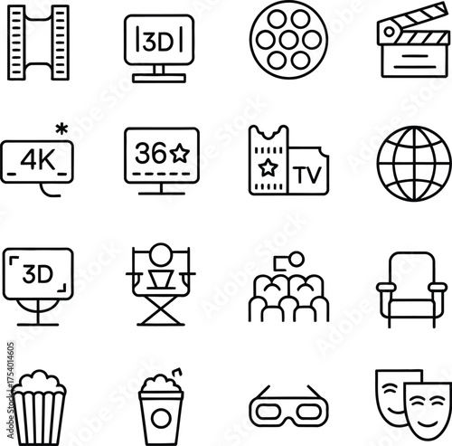 Vector Art Set of movie icons in line style