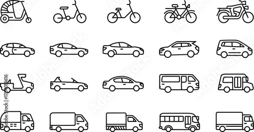 Vector art of transportation line icons set