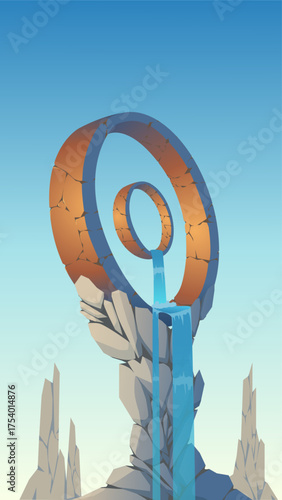 Vector illustration of a giant ring-shaped building that flows water