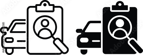 Automotive Profile Search Icon Set: Vehicle & Driver Information Review Illustration