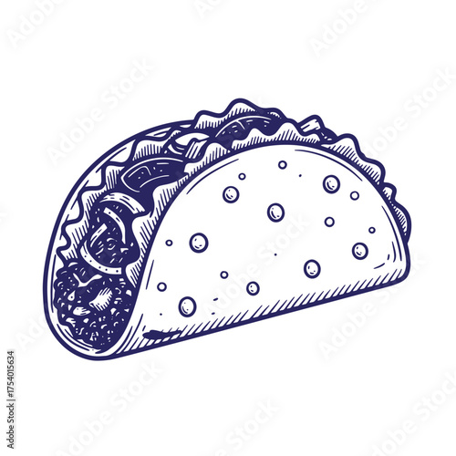 Vector illustration of a detailed taco with a vintage art style and a delicious appetizing look