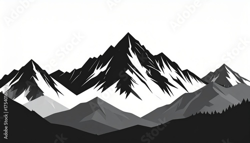 Minimalistic mountain landscape, black and white, vector illustration