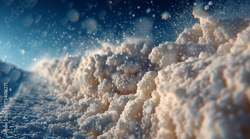 Dynamic Macro Shot of Snow Explosion in Winter Sunlight