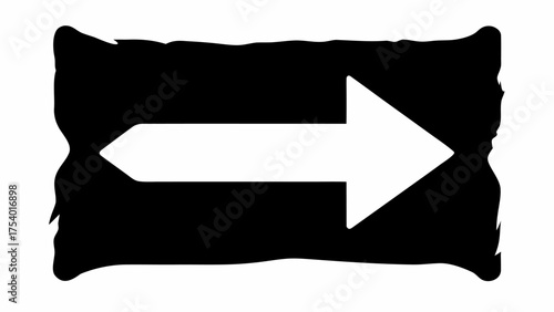 White right arrow inside a black torn banner with a rough edge design pointing towards the right side