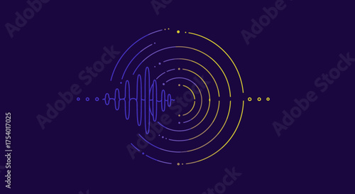 Abstract digital visualization of sound waves or data, featuring concentric circles and a dynamic central waveform in vibrant gradient colors, symbolizing modern technology.