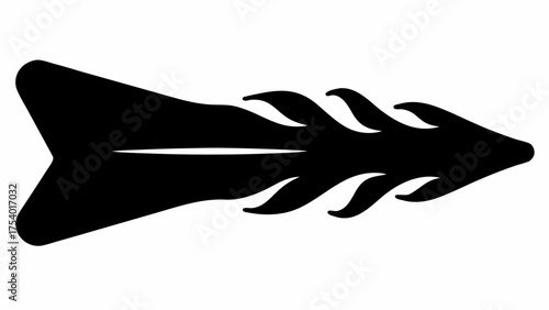 Illustration of a stylized arrow with feather like projections in black and white simple design element art