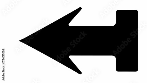 A bold black arrow pointing left with a distinctive t shaped end on a clean white background space
