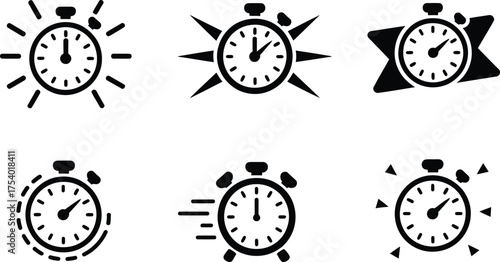 Collection of Stopwatch Icons Representing Time and Speed