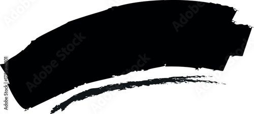 Single black brush stroke sweeping dramatically across a clean white isolated background